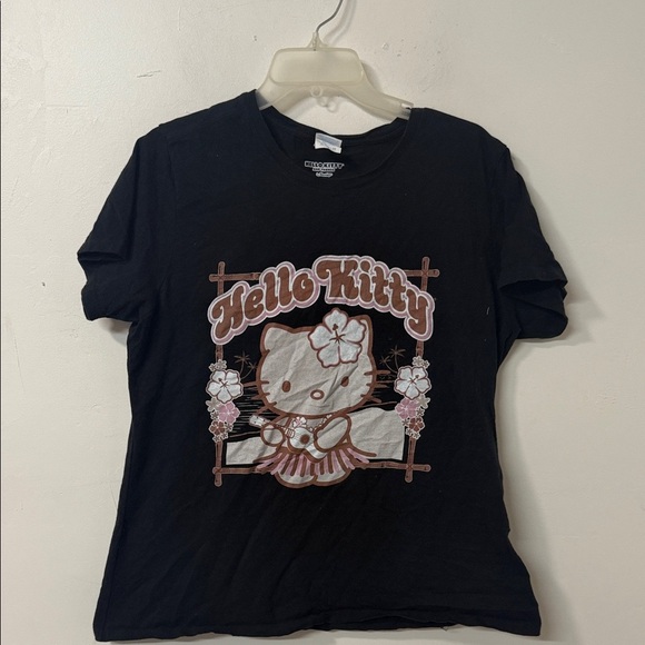 Hello Kitty Black Tee with Floral Accents - Picture 1 of 3